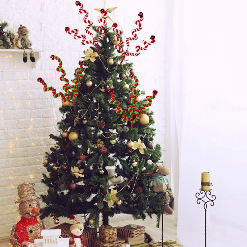 Description Picture 6 of item1pc Red Christmas Tree Candy Cane Branch Wool Candy Curly Picks Bell Christmas Tree Decorations Home Office Vase Party Ornaments