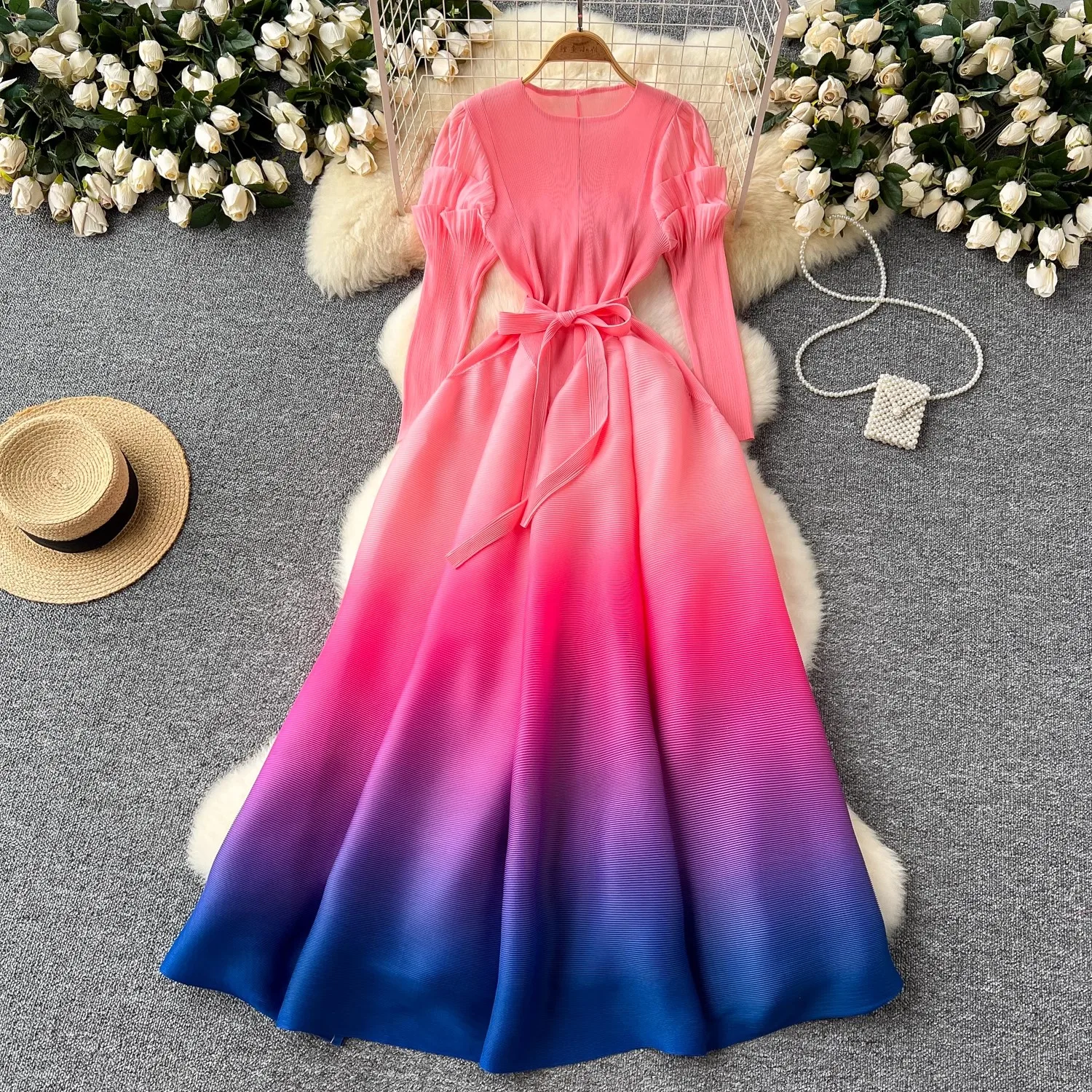 chinese dress ladies Pleats Please Dark Grey Long Sleeve Pleat Dress pp48jh135