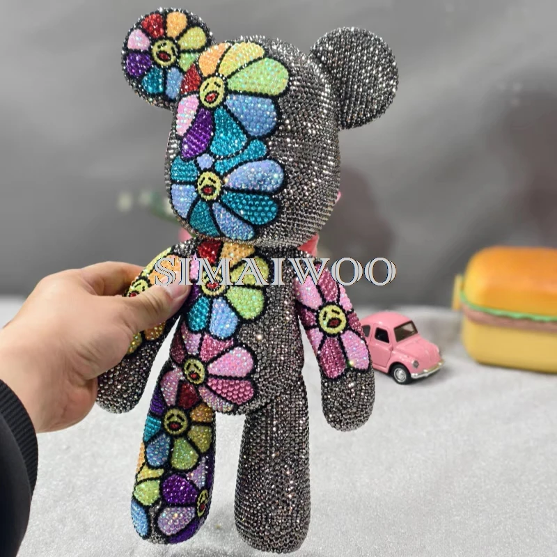 Strass-Sonnenblumen-Bär-Figur, Acrylharz, Edelsteine, eingelegte Tierpuppe, glitzernde Heimdekoration, Ornament, handgefertigtes Mosaik-Geschenk – Detail 5