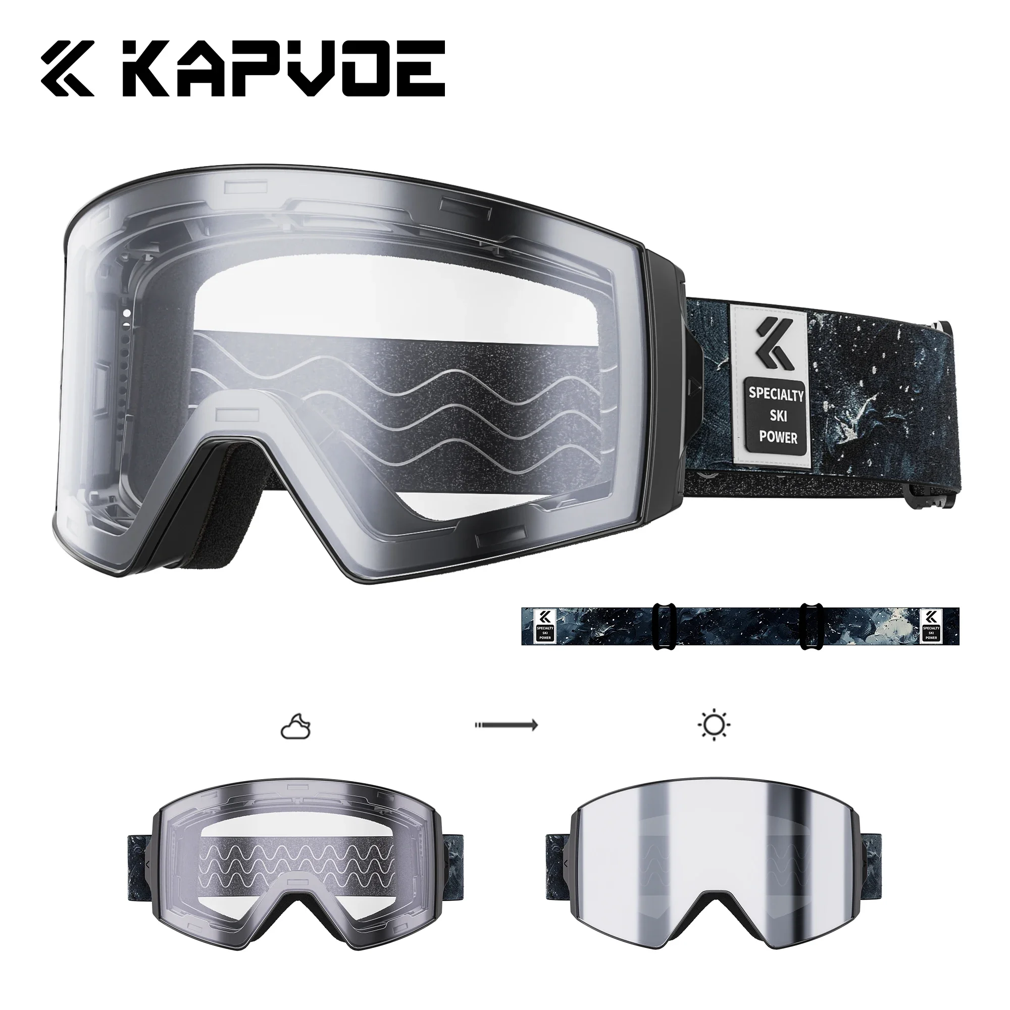 Kapvoe Snow Goggles Men Snowboarding Skiing Mask Photochromic Ski Goggles Anti-Fog UV400 Snowmobile Glasses Motorcycle