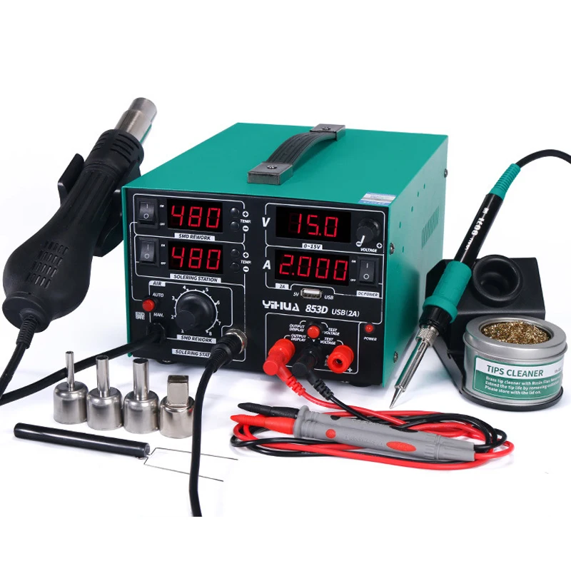 

YIHUA-853D USB 2A Rework Station Welding Hot Air Rework Station 3 in 1 220V/110V ≤800W hot air desoldering station