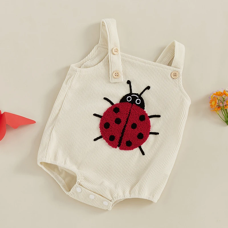 SUNSIOM 0-18 Months Baby Romper Sleeveless Embroidery Ladybug Bee Fruit Mushroom Bodysuit Overalls for Girls Boys 4