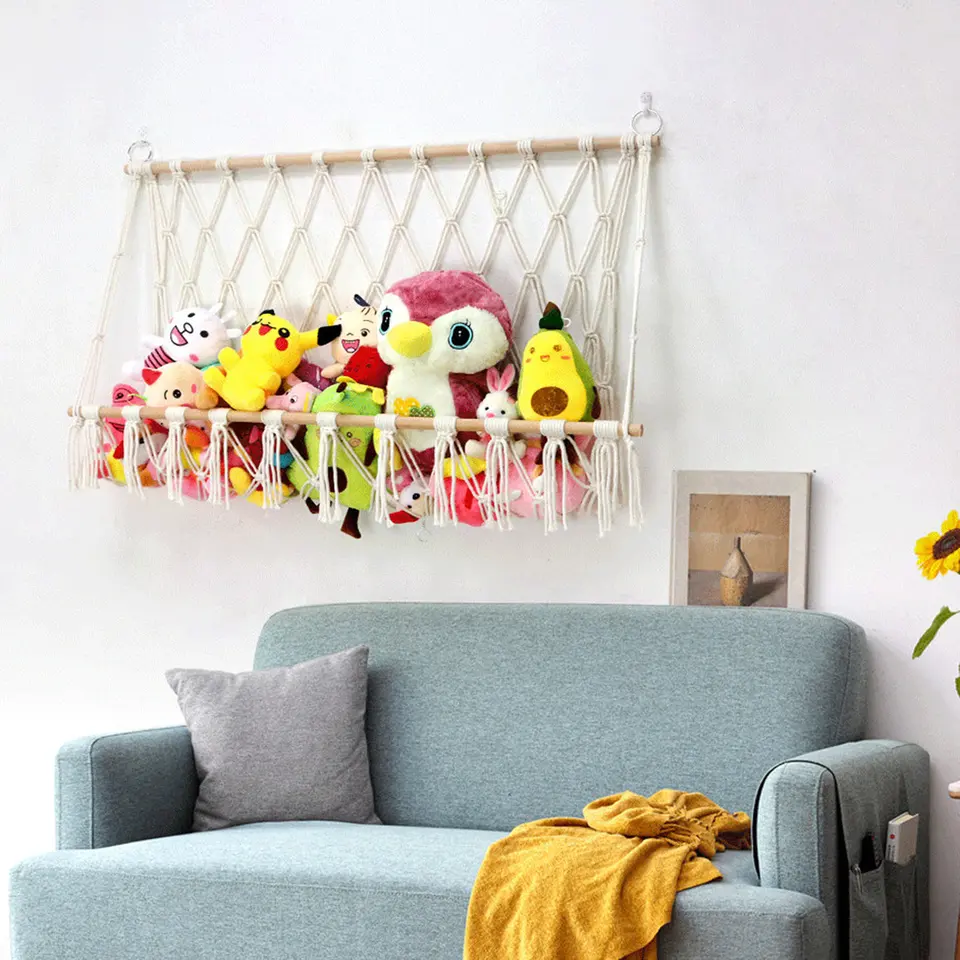 Teddy Hammock Toy Storage Net Large Stuffed Animal Holders Stuffed Animal Hammock - Extra Large Toy Storage Net For Teddy Bears & Plush Toys (50x31.5 In, 4cm Thick Bands) Preppy Room Decor