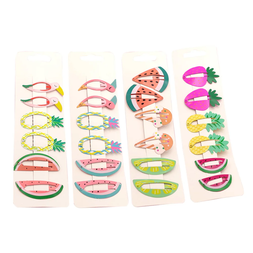 24pcs Fruit Animal Pattern Hair Clips Kids Cartoon Design Barrettes Girls Metal Snap Hairpin