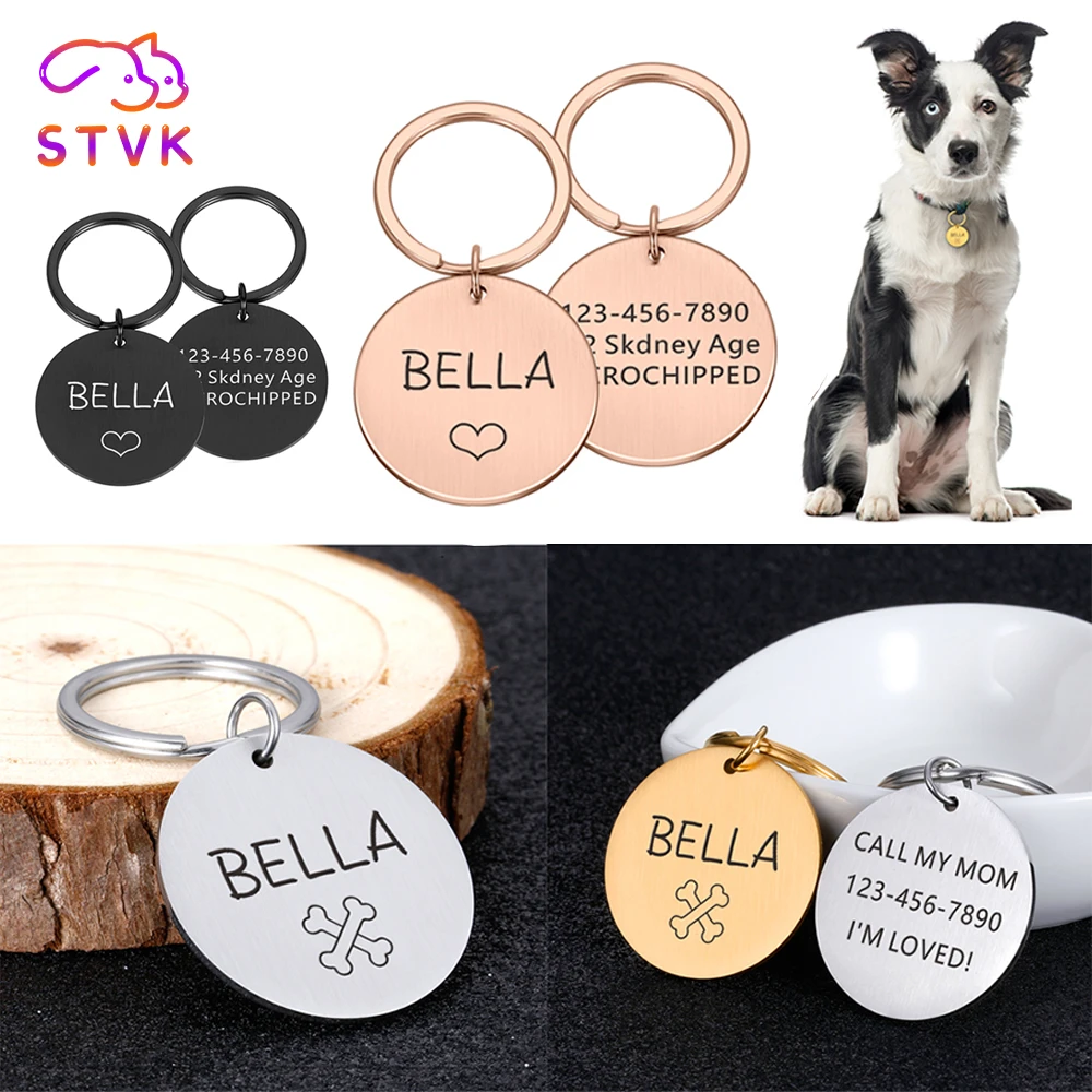 Double-side Customized Name Address Tags Pet Dog Tags Cat Collar Accessories Pet ID Dog Tags Collars Stainless Steel Cat Tag shock collar for small dogs