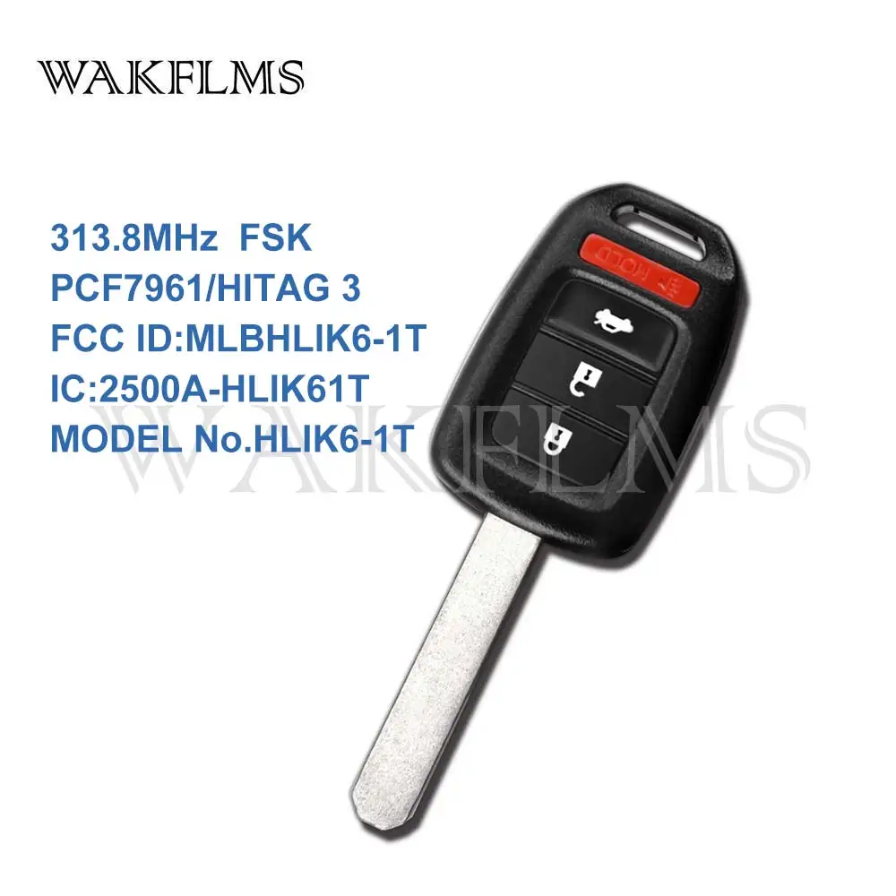 4btn remote Key fob 313.8MHZ For Honda Accord Sport Accord LX Civic