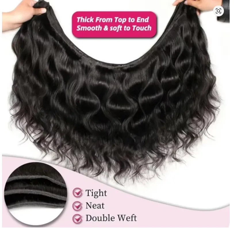 Extensioni di Capelli Umani Brasiliani Ondulati da 42 Pollici, Trama di Capelli Vergini 12A Non Trattati, Neri Naturali, Ondulati - immagine 4