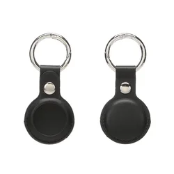 Elegant PU Leather Waterproof Keyring with Metal Pendant (Black)