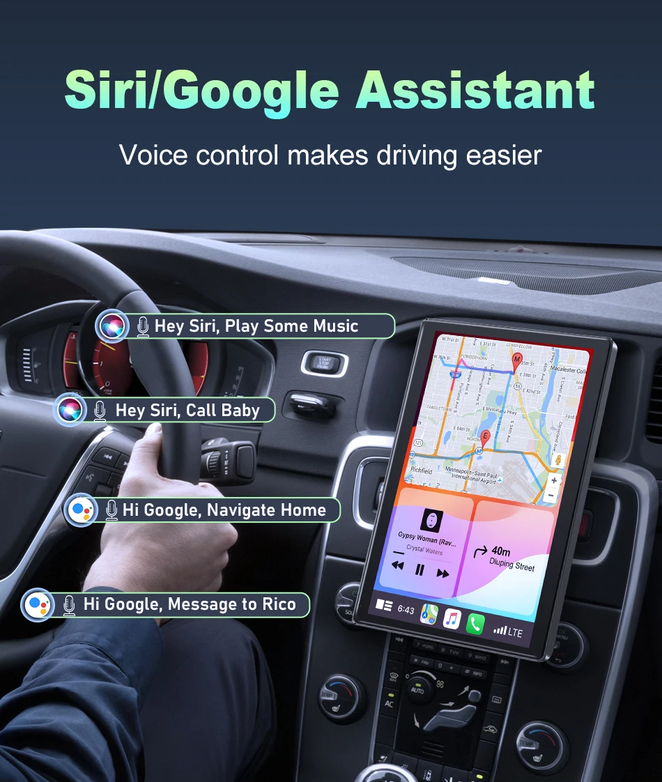 Srnubi 7" Carplay für Autoradio, kabelloses Carplay, Android, Auto-Armaturenbrett, Spiegel, Video, magnetische Halterung, Landschaft und vertikaler Bildschirm – Detail 6