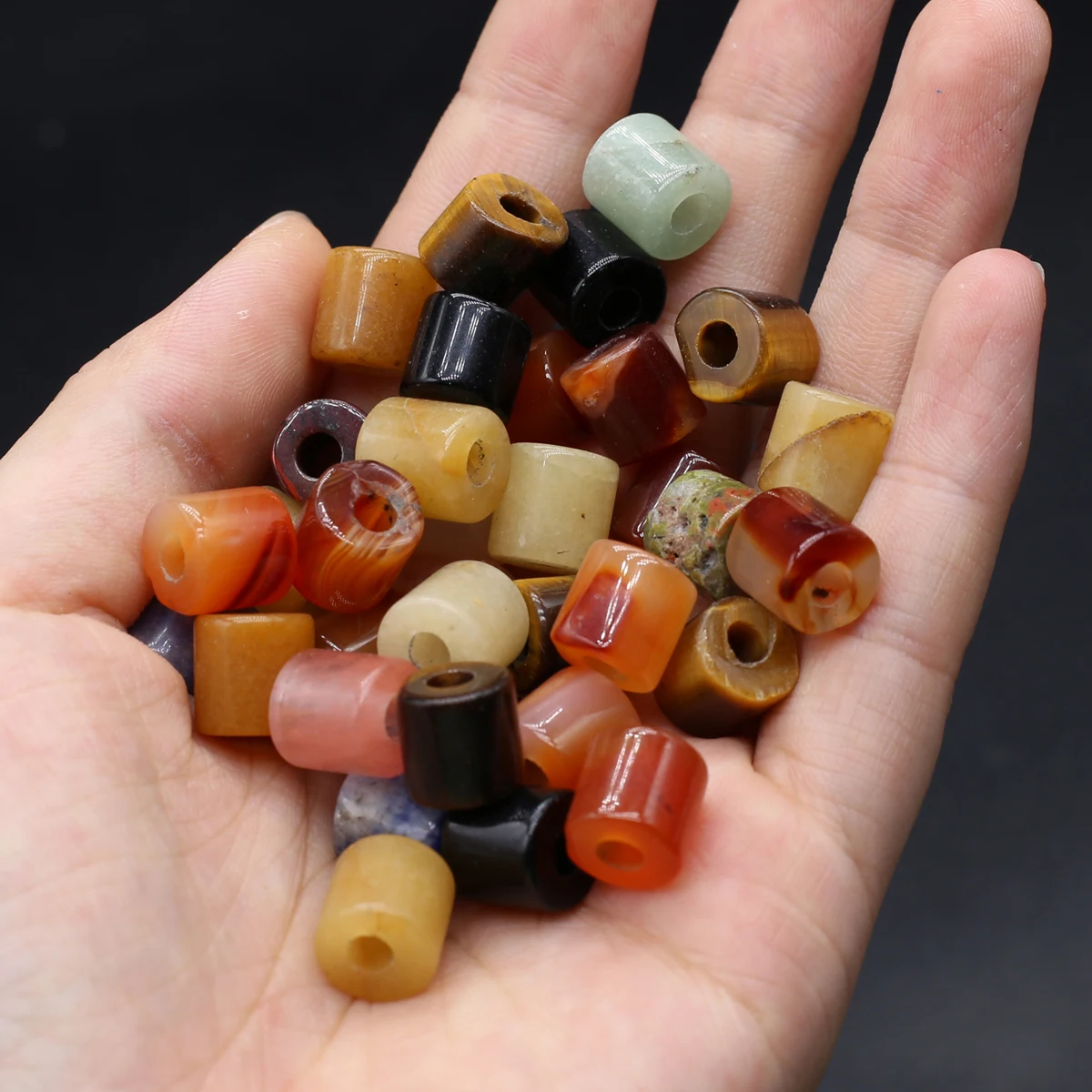 

Natural Stone Beads Cylinder Big Hole Tiger Eye Red Onyx Bead for Jewelry Making Diy Bracelet Necklace Accessories