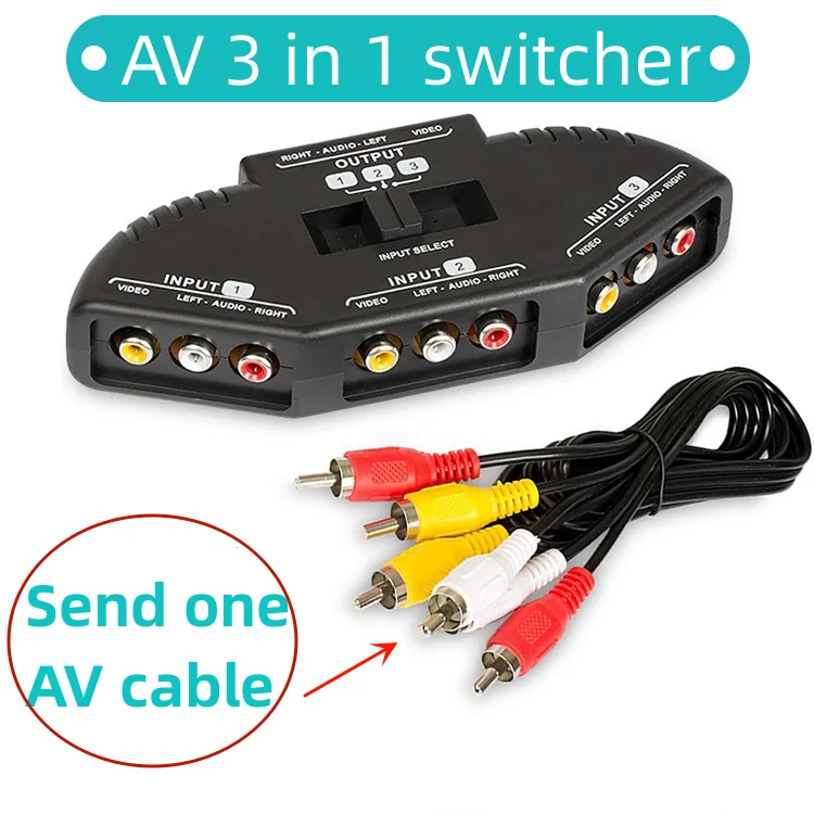 Caixa Seletora Preta para Áudio e Vídeo Divisor com Cabo av Rca X-box Dvd Player Dispositivos de tv Vias 1pc