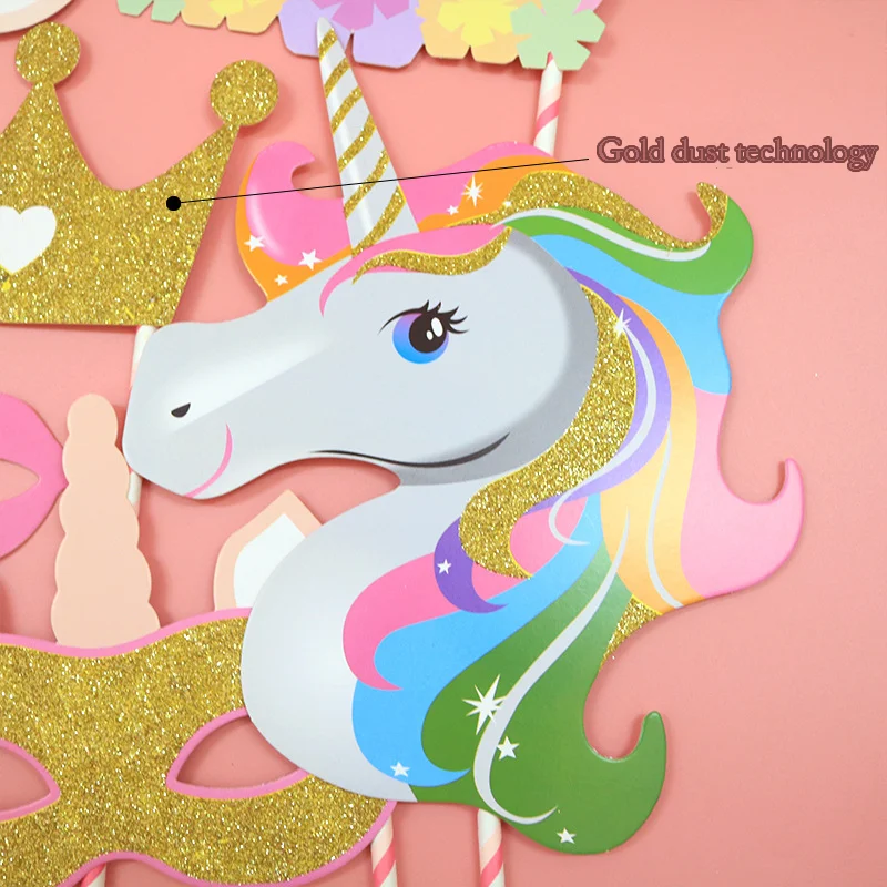 12pcs Pink Golden Party Photobooth Props Unicorn Mask Ball Party Supplies Funny Glasses DIY Birthday Baby Shower Photo Props