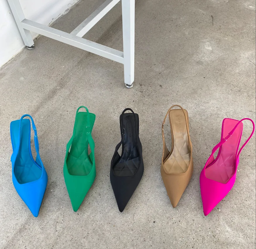 

2022 Pointed Toe Pink Heels Stiletto Medium-heel Shoes Green Women's Shoes for Women Sandals Zapatos Mujer Tacones Mujer