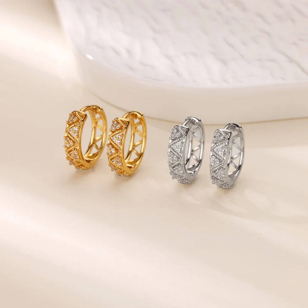 Zircon Geometric Crown Earrings Waterproof