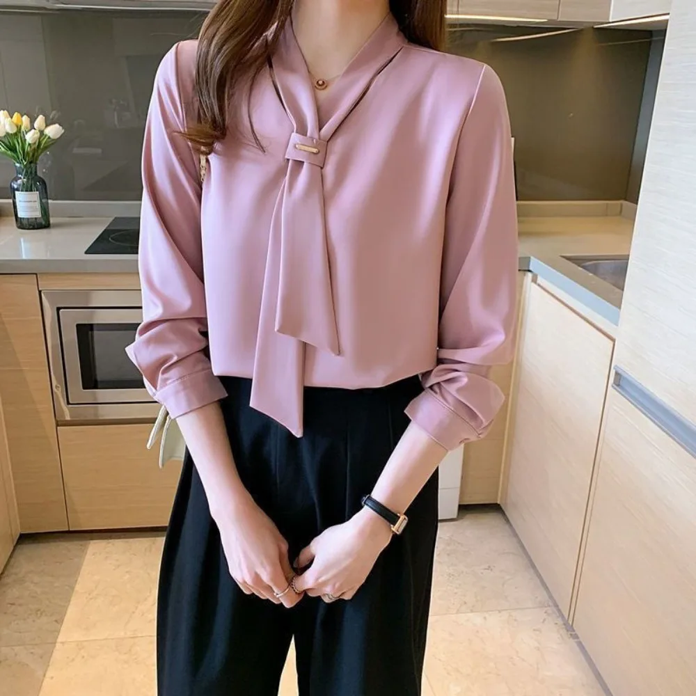 2024 Fashion Chiffon Blouse Women Tops Office Long Sleeve White Women Shirts With Tie V Neck Loose Female Clothing New blouse