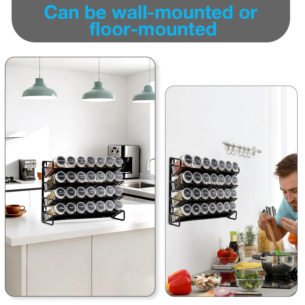 Kitchen Spice Rack 3/4 Tier Wall Mounted With Glass Jars