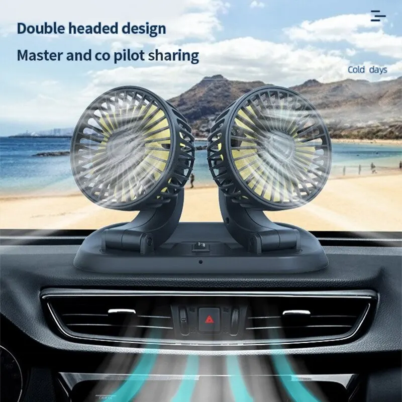 

5v 12v 24v Car Double Head Folding Fan Can Rotate Can Turn The Head Of The Creative Car Inside Creative Small Fan