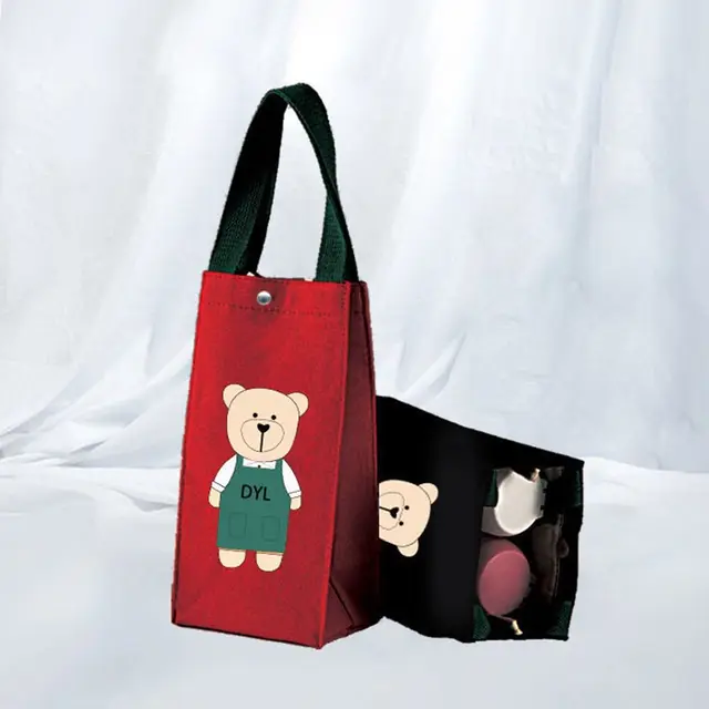 Cute Bear Portable Water Bottle Handbag Insulated Cup Cover Holder Hand Carrying Camping Cup Bag Canvas Printed Umbrella Bag 2