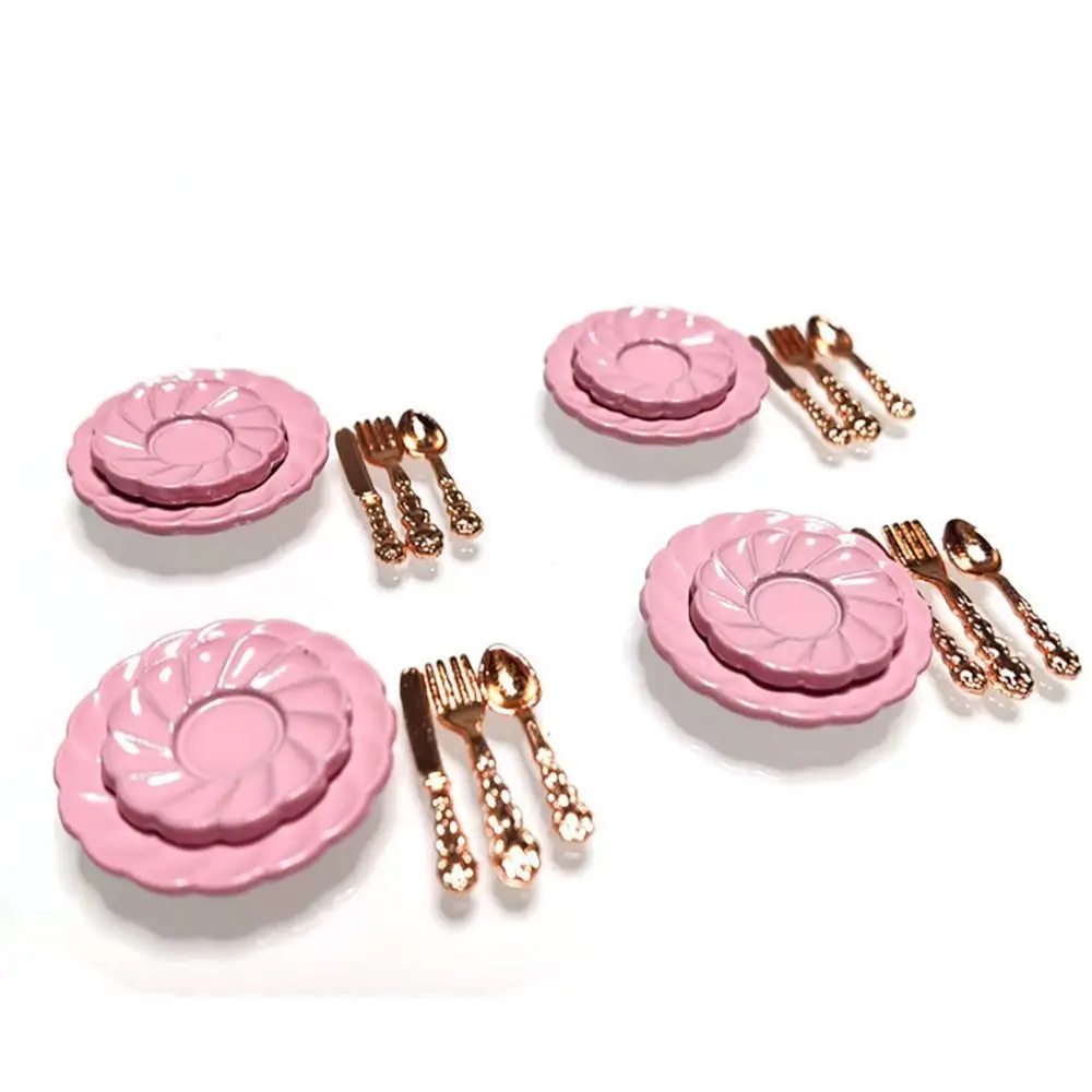 7/16/20Pcs Dollhouse Tableware Set Vintage Miniature Plate Bowl Fork Knife Spoon Chopsticks For Doll House Kitchen Furniture