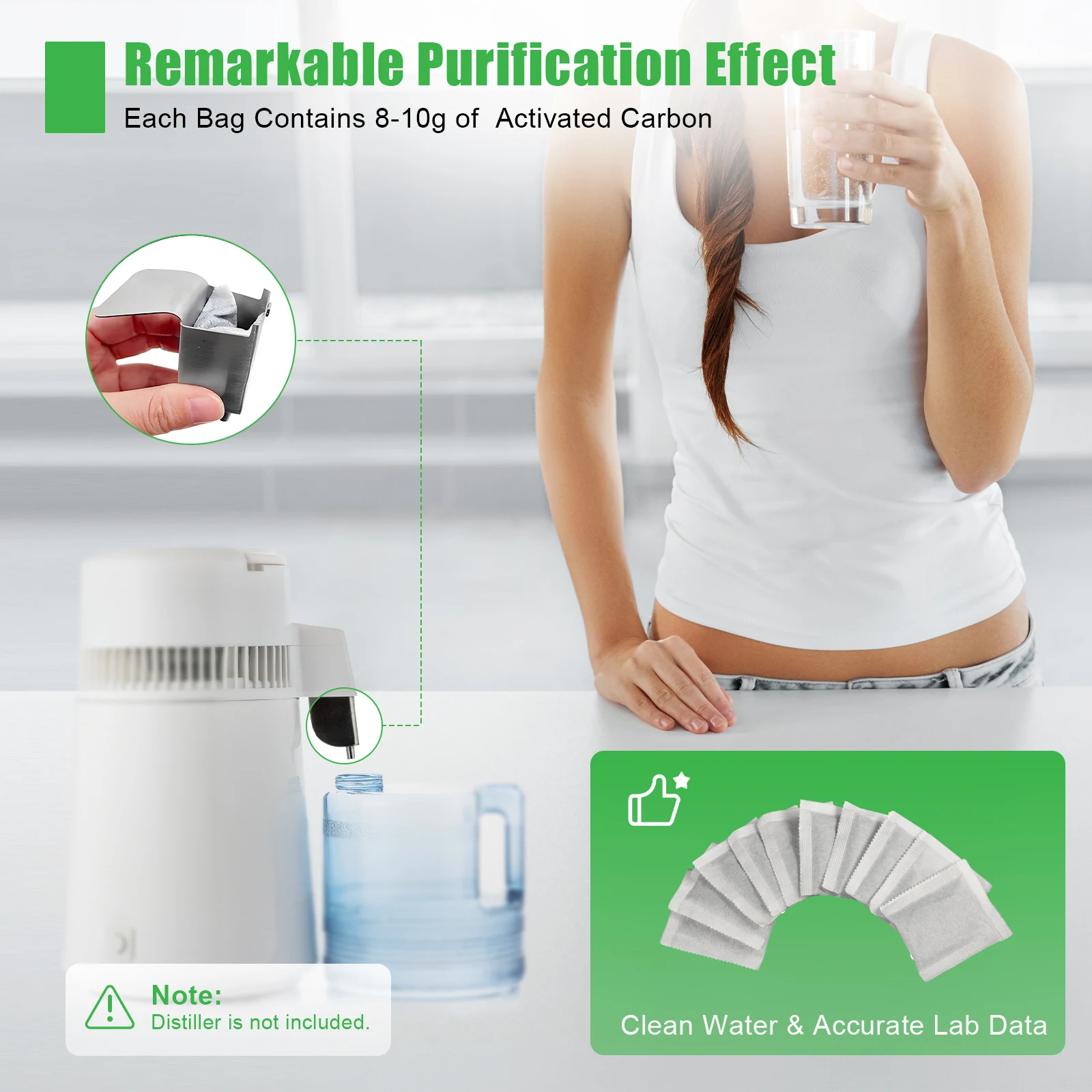Activated Charcoal Carbon Filter Sachets 20PCS Replacement Water Filter Cartridges,Water Distiller Bamboo Air Purifying Bag