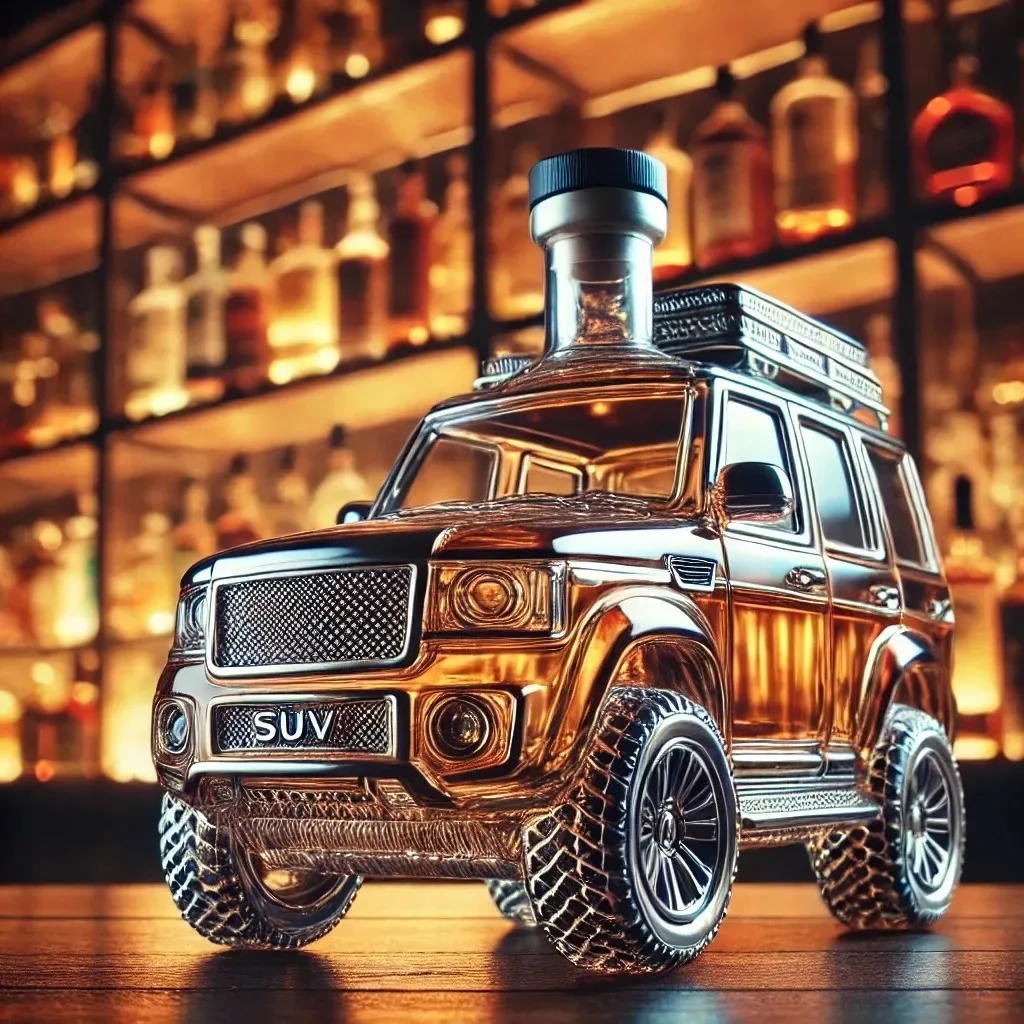 Vintage Car-Shaped Glass Liquor Decanter - Classic Design with Airtight Cork Stopper & Display Stand, Whiskey/Bourbon Storage