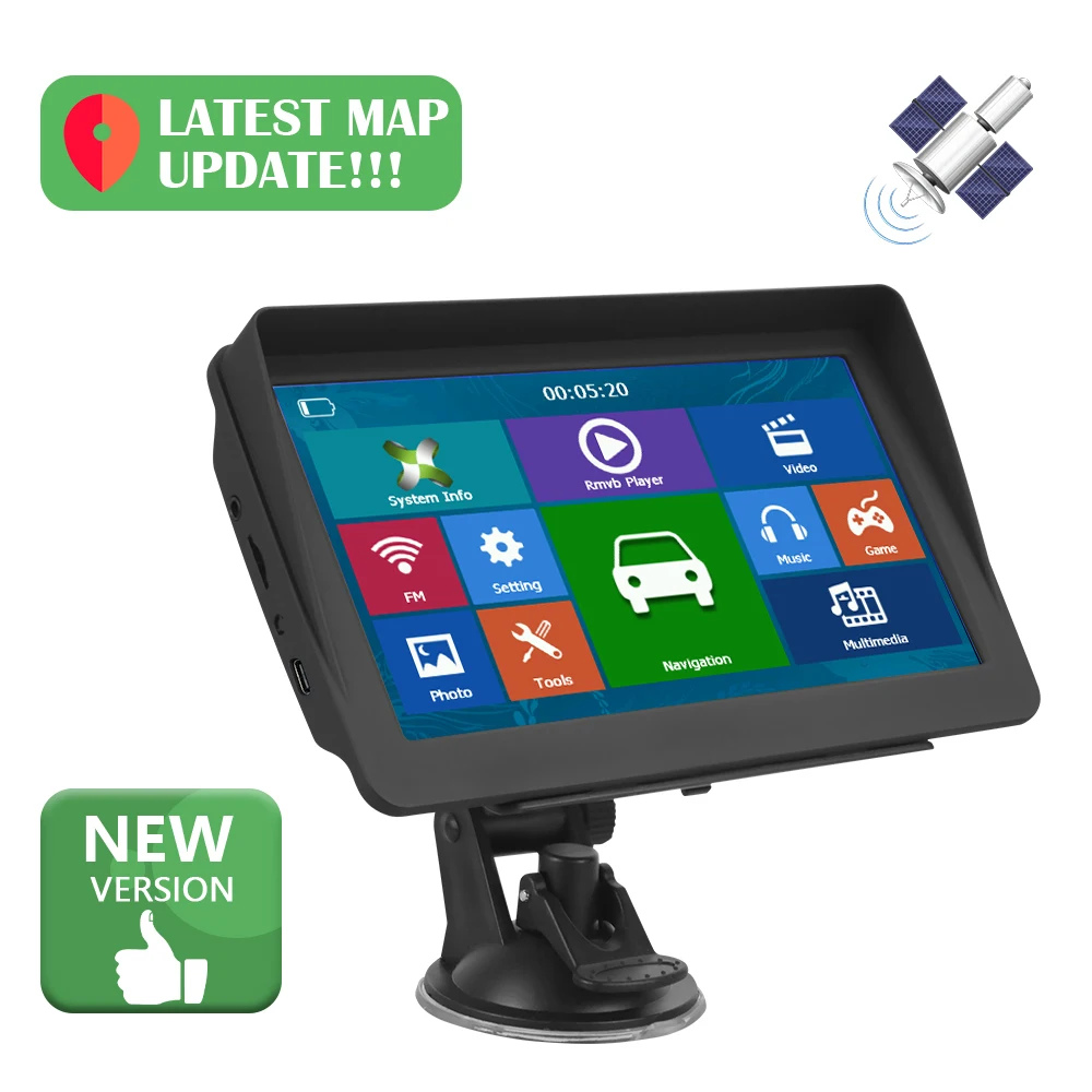 Podofo Radio para coche de 7 pulgadas y 8G, reproductor multimedia con navegación GPS 3D, pantalla retráctil, DDR256M/800MHz integrado, compatible con TF/MMC, monitor portátil para coche, reproductor inteligente, radio FM, compatible con juegos, libros electrónicos, calendario y calculadora, radio universal para coche 7