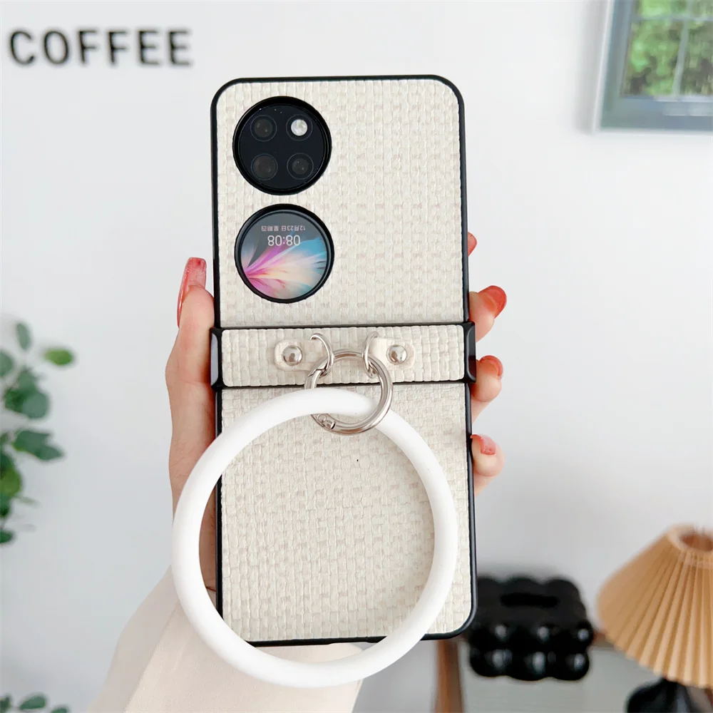Luxury Fashion Design Hand Loop Hinge Case for Huawei P50 Pocket/S Woven Pattern Shockproof Folding Protective Cover Funda