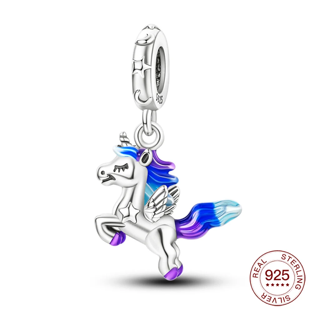 Genuino Argento 925 Fantasia Unicorno Ciondola Charm Per Moment Bracciale Capodanno Amici Mamma Regalo Vendita
