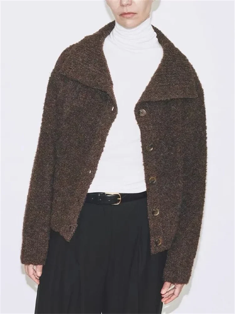 

Women's Knitted Sweater 2023 New Single Breasted Turn-down Collar Slim Casual Fashion Long Sleeve Cardigan