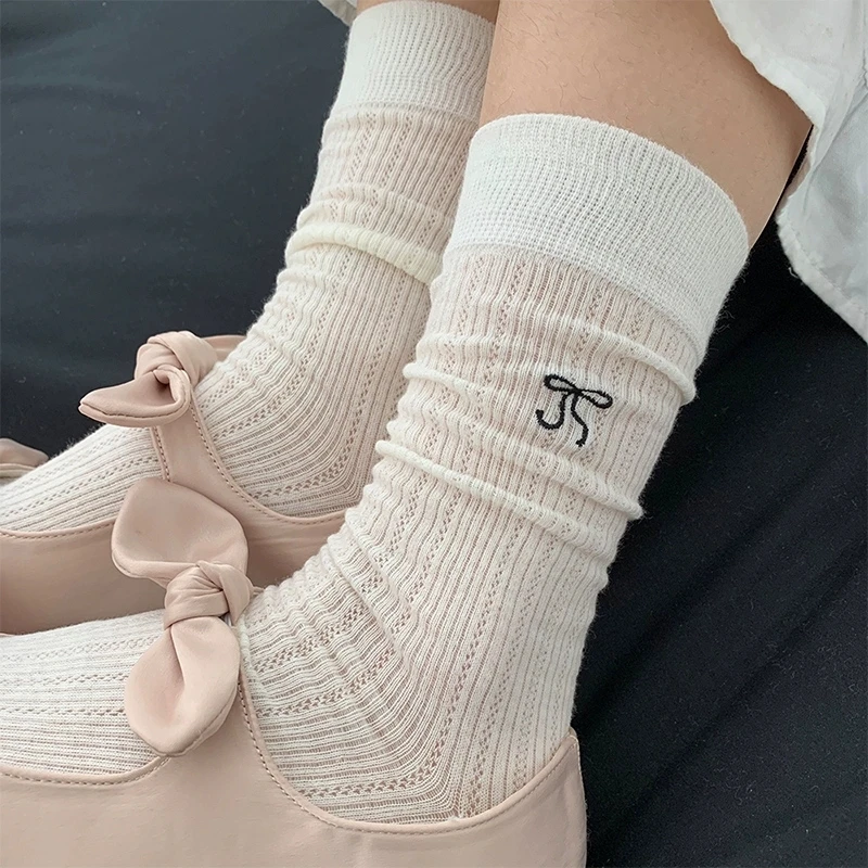 

Sweet Lace Bow Long Socks for Women Girls Summer Hollow Out Sock Casual Crew Loose Sox Lolita Mid-tube Stockings Streetwears