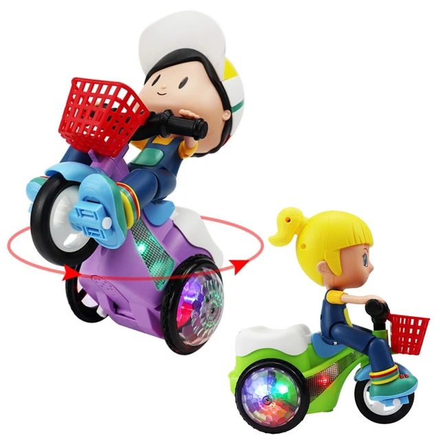 20cm Kids Electric Musical Glowing Rotary Stunt Bike Toys Cute Boy Girl  Figures Doll Sitting oon Motorcycle Vehicle Models - AliExpress