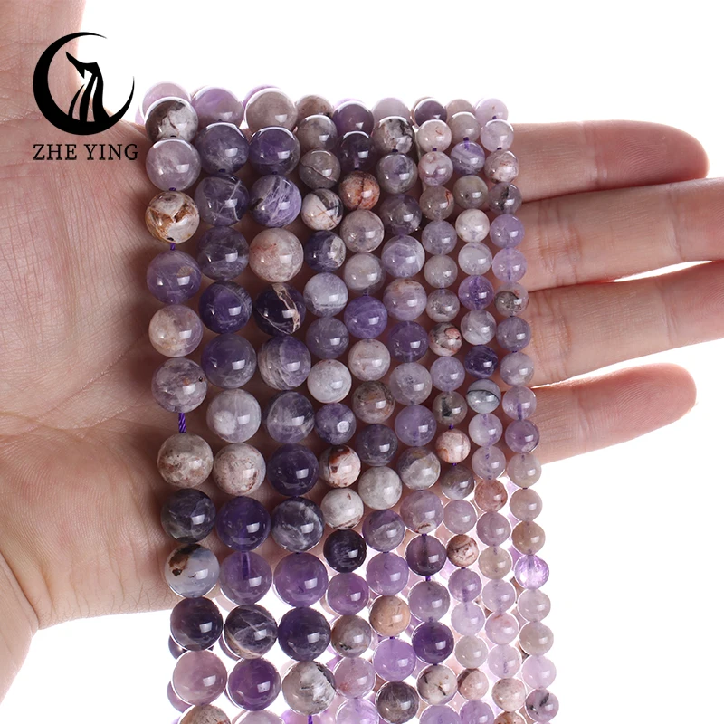 Zhe Ying Natural Chevron Amethyst Stone Beads Loose Natural Round Gemstone Beads for Jewelry Making DIY Accessories 15'' loose stone beads