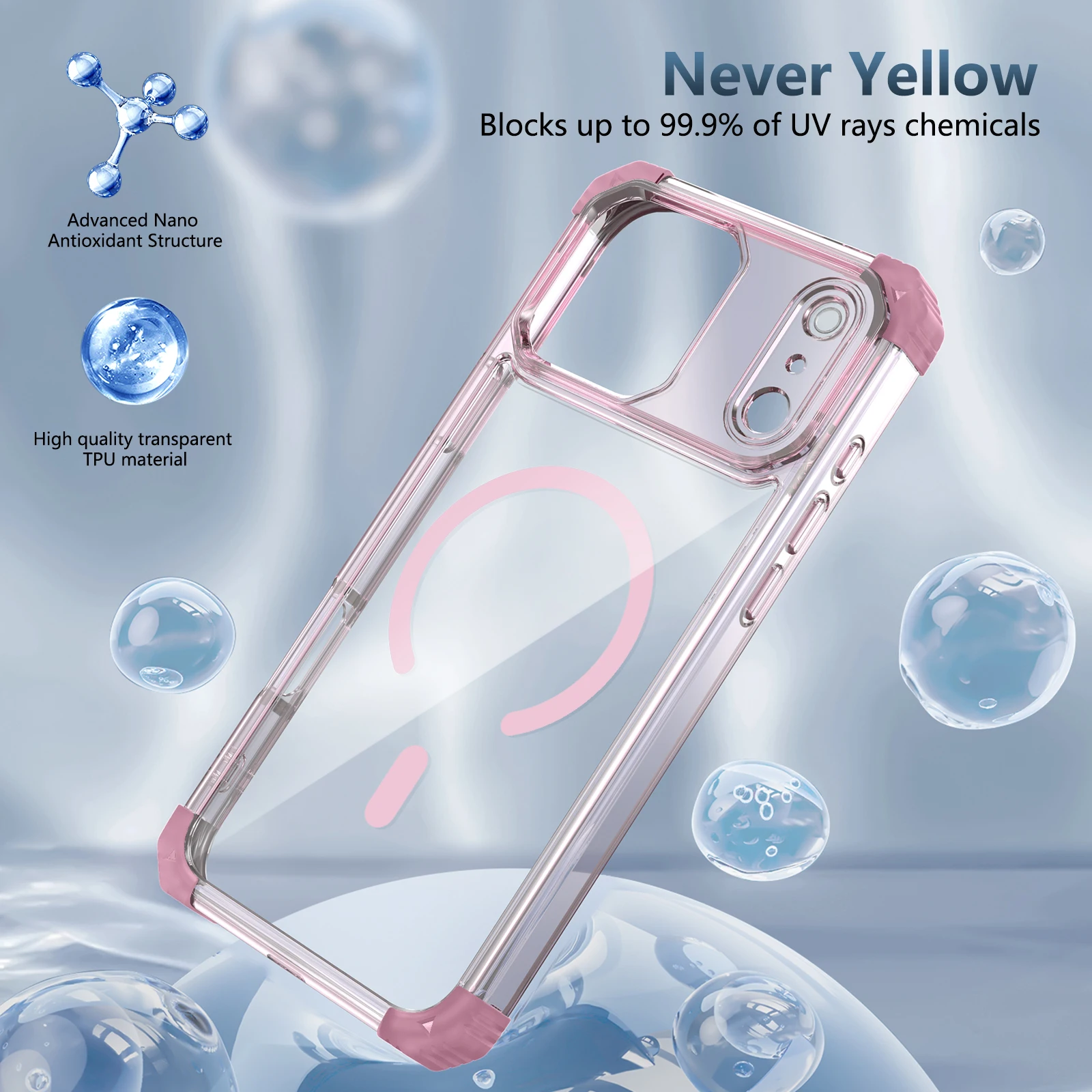 Enhanced Armor Shockproof Magnetic Wireless Charging Transparent Case with Magsafe Cover
