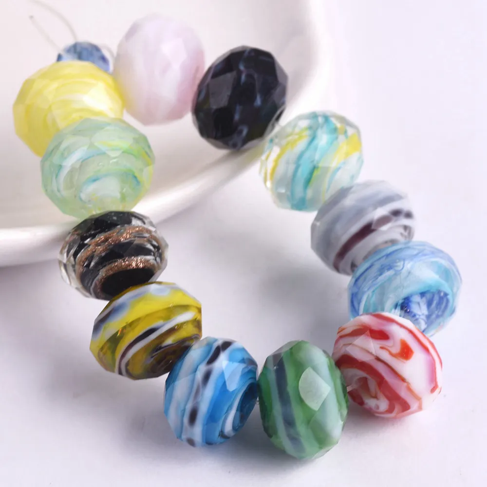 

10pcs Rondelle Faceted 12x8mm Opaque Lampwork Glass Loose Spacer Beads For Jewelry Making DIY Crafts Findings