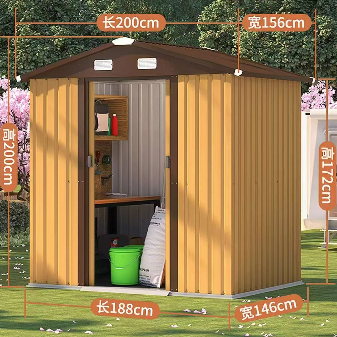 รูปสินค้า โรงเก็บของกลางแจ้งกันน้ำ ห้องเก็บอุปกรณ์ทำสวน ห้องเคลื่อนที่เรียบง่าย ห้องอเนกประสงค์ในสวนหลังบ้าน