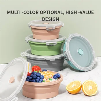 Boîte à déjeuner pliante, ensembles de bols, récipient alimentaire en Silicone, ensemble de vaisselle, bol à salade pliable avec couvercle Portable 1