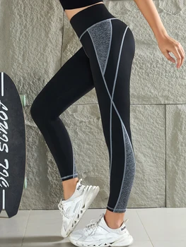 High Waist Splicing Multi Color Yoga Leggings Tummy Tightening Gym Sports Running Four Way Stretch Yoga Pants 1