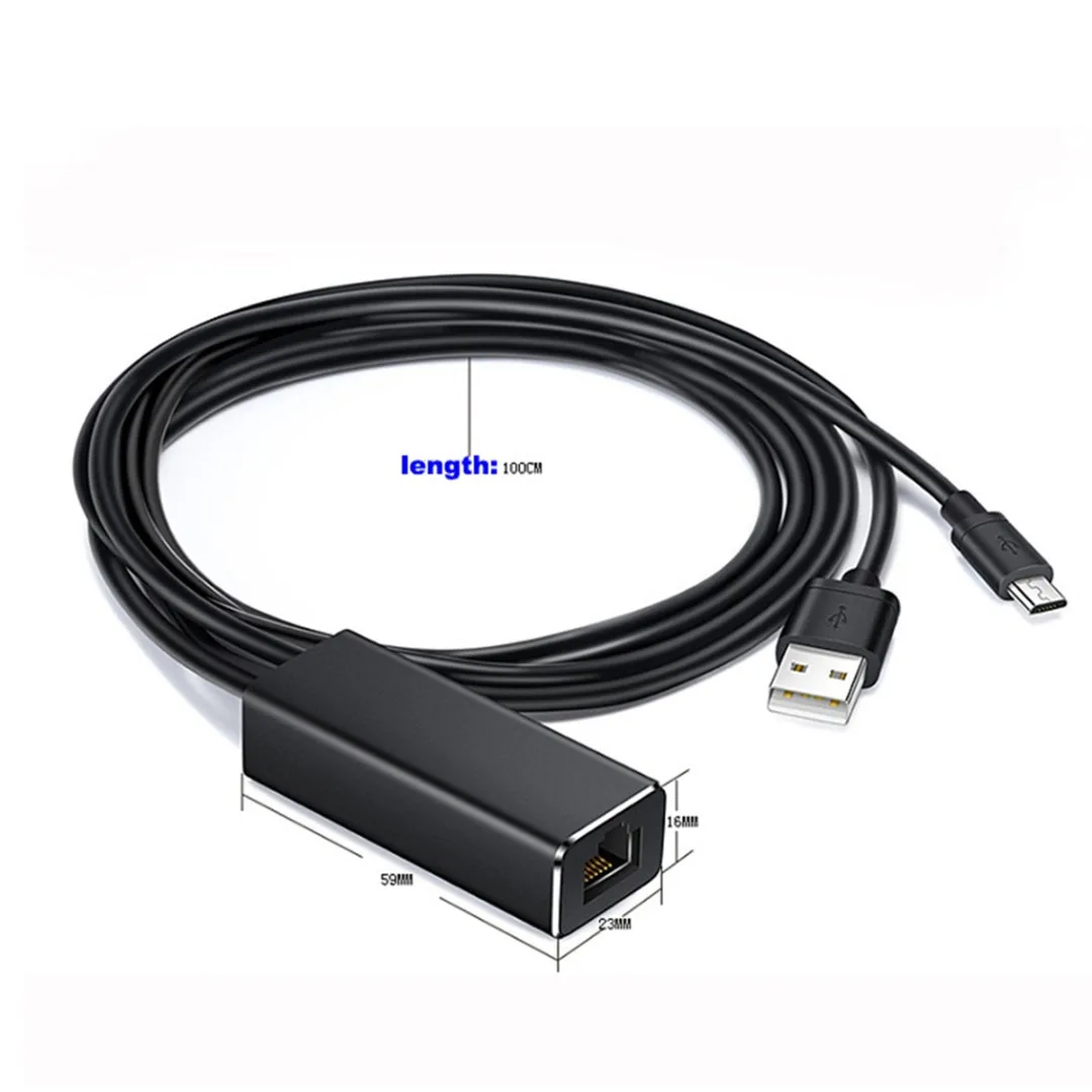 1pc For Fire TV Stick Ethernet Adapter 4K USB 2.0 to RJ45 10/100Mbps Adapter For Chromecast TV with USB Power Supply Cable