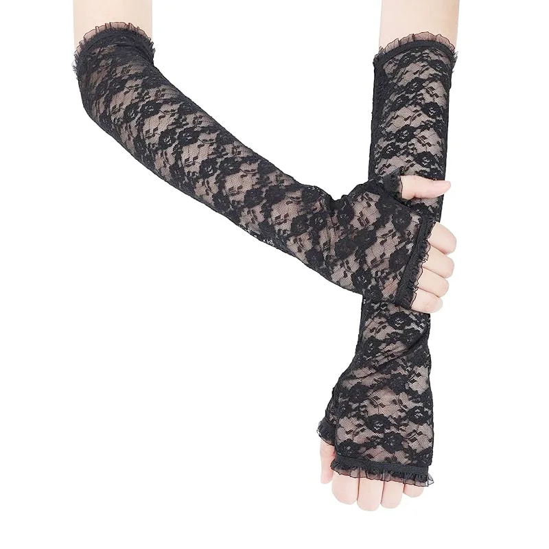 Black And White Long lace Gloves Cheap Bride Gloves For Bride Fingerless Guantes lace gloves,wedding dress gloves