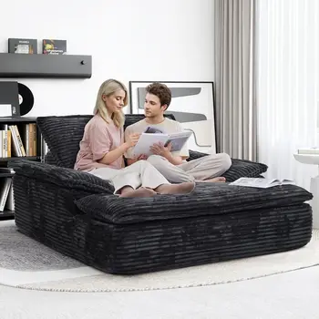 LIKIMIO 59'' Oversized Chaise Lounge Chair Sofa Bed - Plush Corduroy Upholstered Reading Chair, Cloud Couch for Living Room