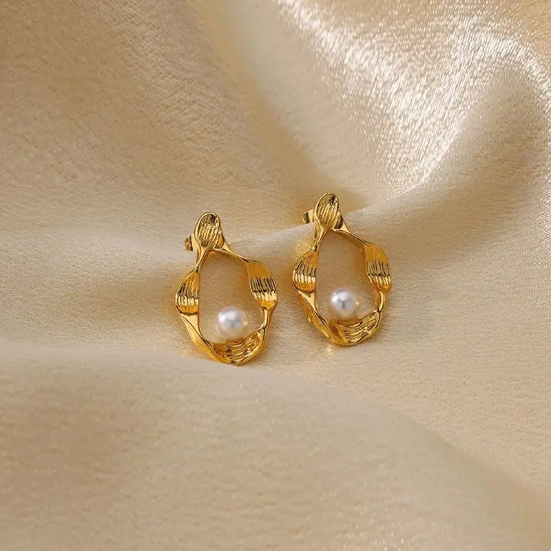 Luxury-Imitation-Pearl-Geometric-Earring-For-Women-Stainless-Steel-Gold ...