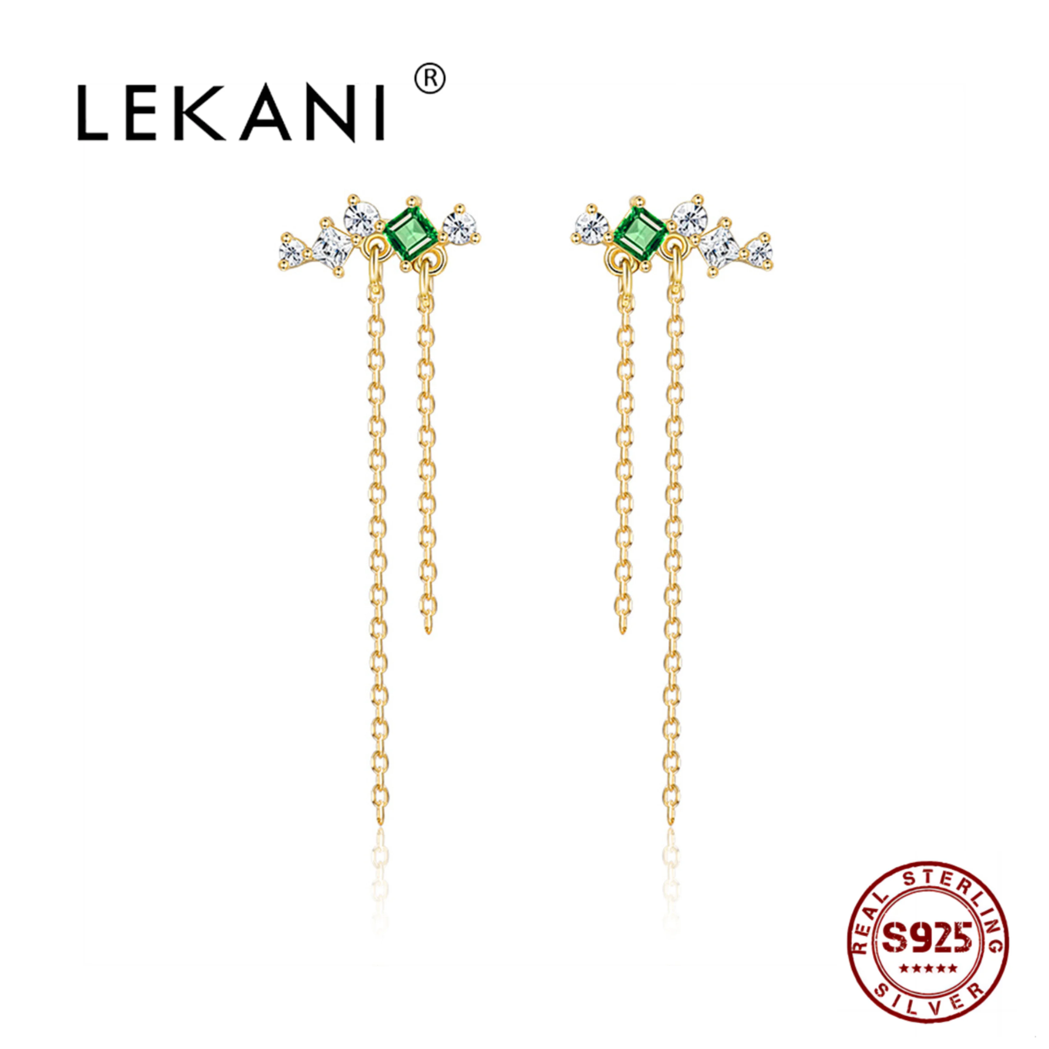 

LEKANI Real 925 Silver Simple Shining Zircon Drop Earrings For Women Plated 18k Gold High Class and Exquisite Fashion Jewelry