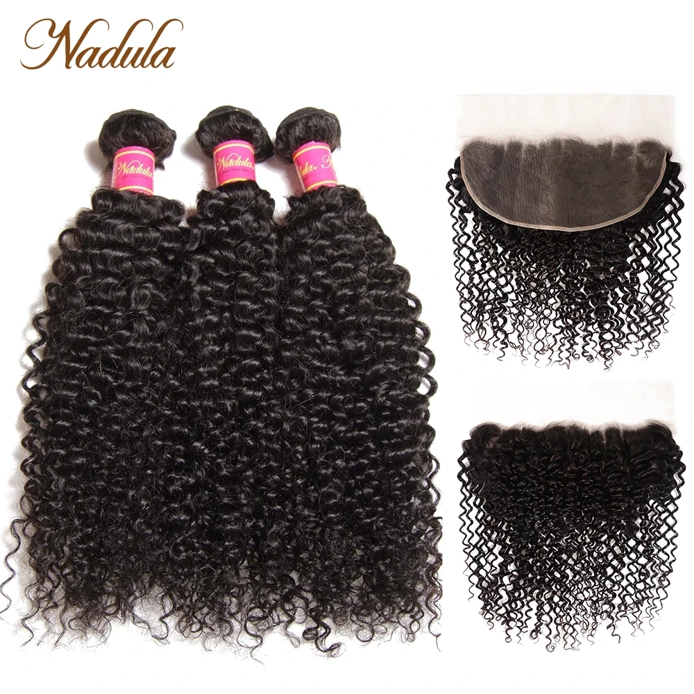 Nadula Hair Brazilian Curly Bundles With Frontal Closure Remy Human Hair Frontal 13*4 Ear to Ear Lace With Bundles
