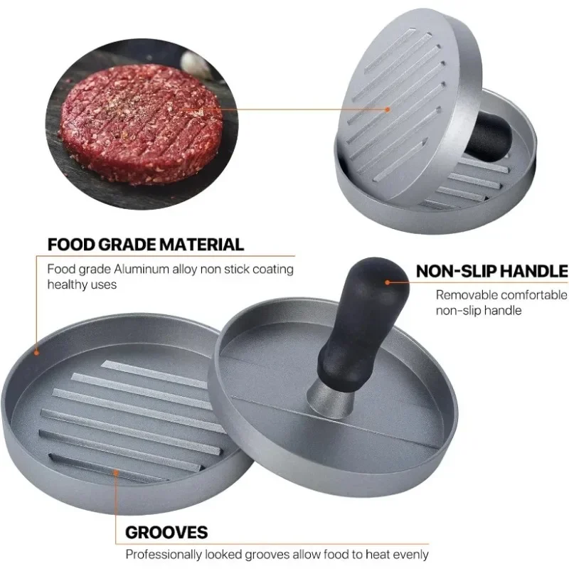 Burger Press Non-stick Hamburger Press Beef Grill Hamburger Patty Metal Mold Wood Handle Meat Cutlets Patty