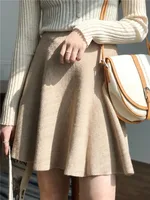 Knitted Mini Skirts Women High Waist Pleated Skirt Autumn Winter Streetwear Solid All Match A Line Skirts - Image 3