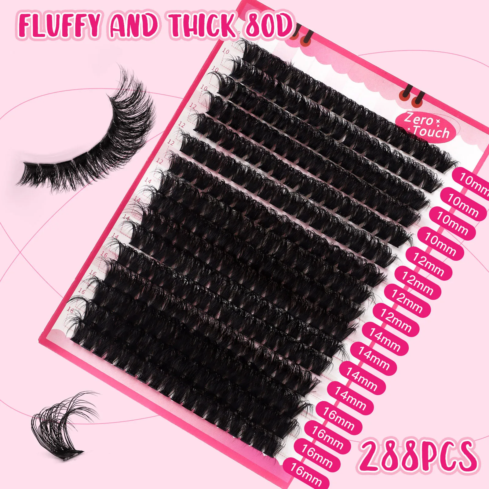 Description Picture 6 of item80D DIY False Eyelashes set D Curly Fluffy Volume clusters lash Extensions bond and seal glue Remover kit professional makeup