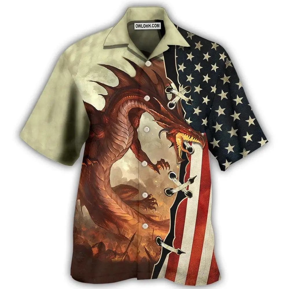 Summer Beach 3D Print Dragon Loose Short Sleeve Retro Shirt Streetwear Camisas Casuais Hawaiian Blouse Slim Fit Men Clothing