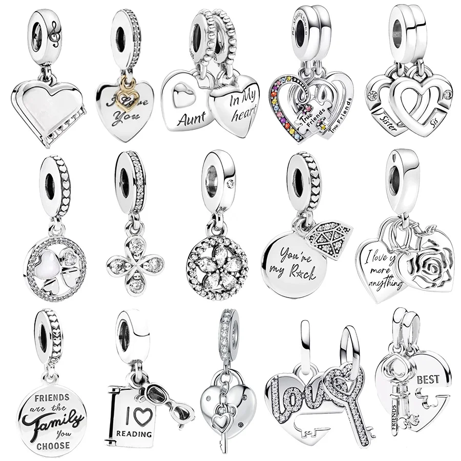 Puzzle Piece Hearts Splittable Friendship Dangle Charm Bead Fit Original 925 Sterling Silver Pan Bracelet Jewelry beads charms charm jewelry sterling silver jewelry charm bead silver charm bracelet sterling silver beads beads jewelry silver charm bead sterling silver beads charm silver bead bracelet