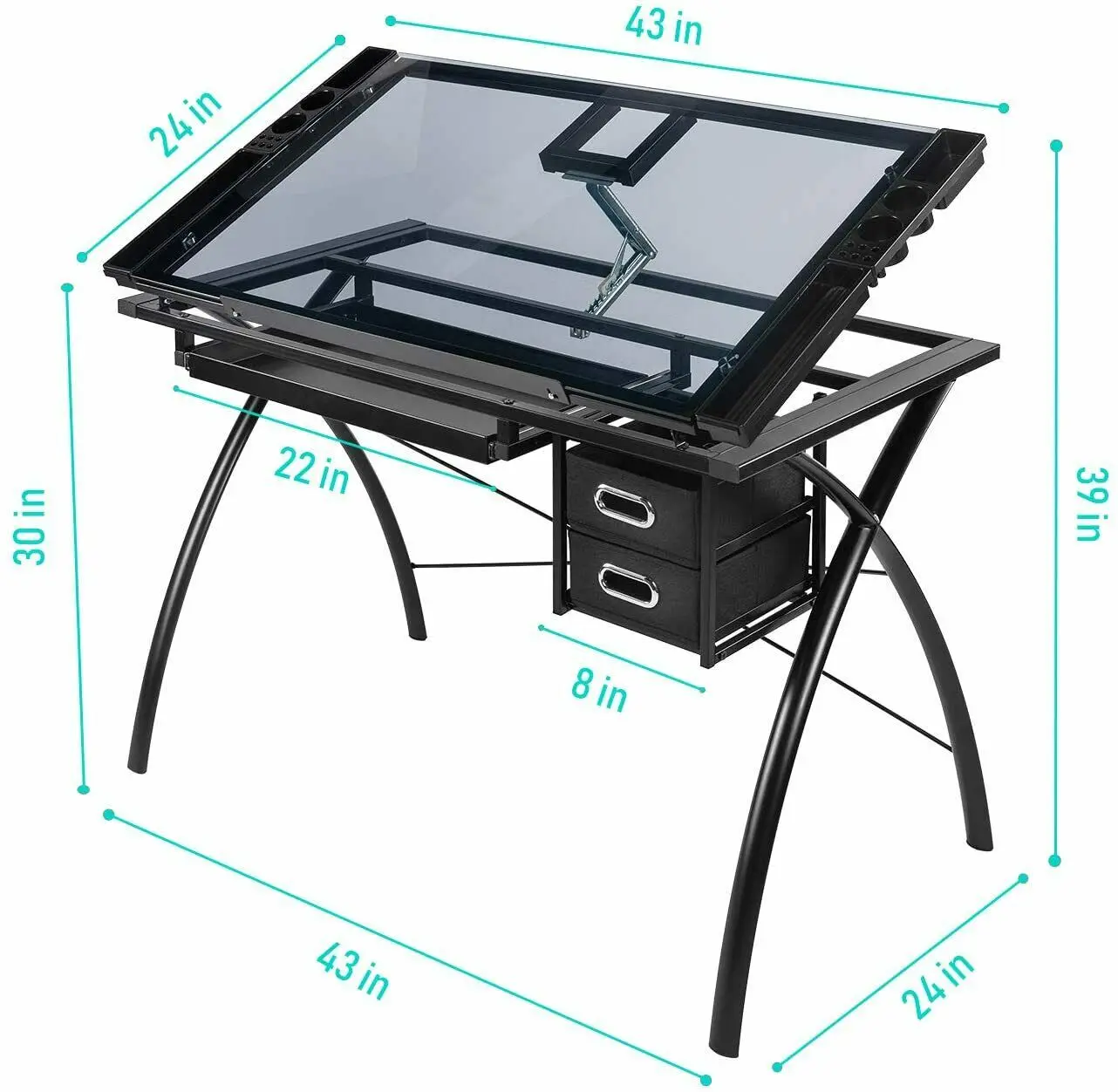Adjustable Drafting Table Glass Top, Art Drawing Craft Desk Adjustable  Tabletop with 2 Drawers, Perfect for Artwork and Design - AliExpress, image size:1282x1252