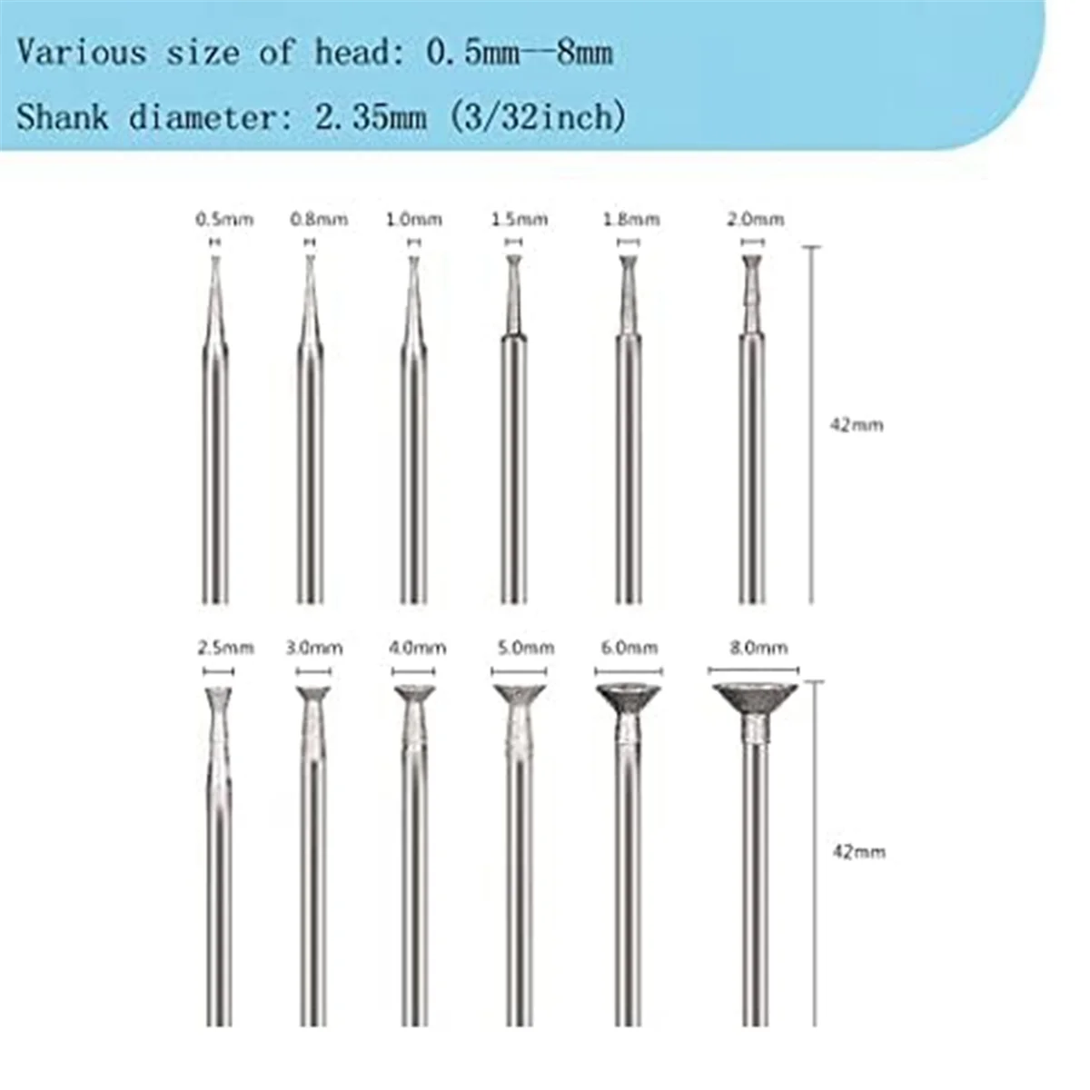 Bowl Shape Diamond Grinding Burr Fits for Rotary Tool Includes for Dremel with 2.35mm Shank 12pcs